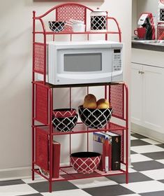 Kitchen Storage Bakers Rack Metal 2 Basket Shelves Rustic Stamped Metal Microwave Stand