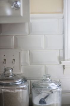 Craftsman Bungalow Renovation Beveled Subway Tiles Pewter Grout Bevel Tile Backsplash Quarter Round Border White 1 8 Grout Lines