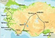 travel route map of turkey with route walked in alexander the greats footsteps