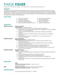 sample financial resumes
