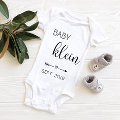 Littlest Family Member Arriving Soon Baby Bodysuit Pregnancy Announcement Outfit Custom Personalized with last name