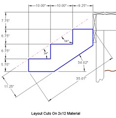 cad drawing for stair stringers gives easy layout of notches to be
