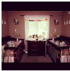 soft and colorful boy and girl twin nursery shared sibling room