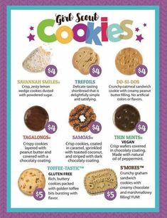 cookie cards with information about each cookie variety available girl scout cookie form 2018