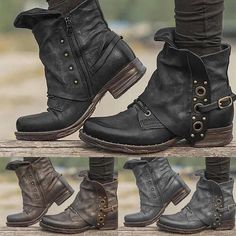 Damen Worker Boots Stiefeletten Booties Schnürboots Warm