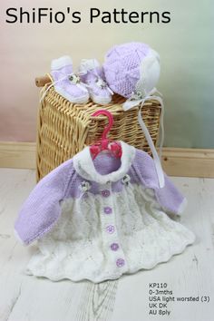 Knitting Pattern - KP27 - Matinee Jacket, Trousers, Hat - 0-3mths - UK Terminology
