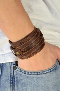 LEATHER CUFF Wristband 2/" BROWN BADASS Made in NYC by MATARA Rock USA Bracelet!