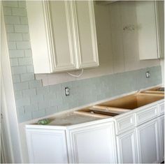 Kitchen Backsplash Gl Subway Tile Emser Morning Frost 3x6 The Cabinets Are White Dove By Benjamin Moore And We Using A Matte Gl Subway Tile All Way To Ceiling Hood Will Be Installed In