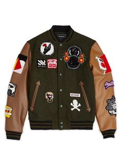 Mens Brown Varsity Letterman Jacket Letter B Patch Flight Bomber Wool Jacket