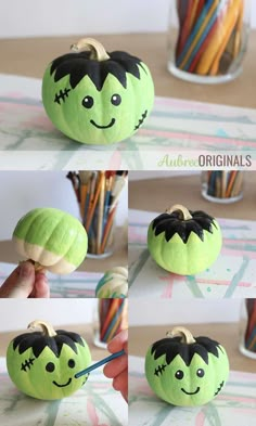 Cute Halloween Decorations, Halloween Pumpkin Designs, Halloween Pumpkins Painted, Halloween Crafts For Kids, Painted Pumpkins, Halloween Fun, Fake Pumpkins