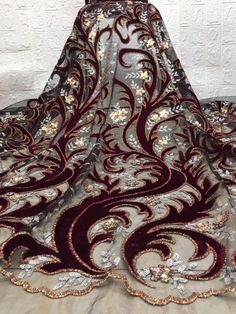 FREE SHIPPING!!! Exotic Diva Fashion Embroider Sequins Fabric By The Yard Elastic Used For Gold Dress-Bridal-Decorations