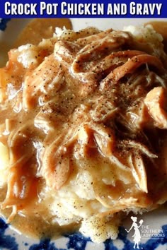 Easy, delicious, comfort food made in the crock pot. Great weeknight meal or anytime main dish. #recipes #chicken #gravy #crockpot #slowcooker #comfortfood