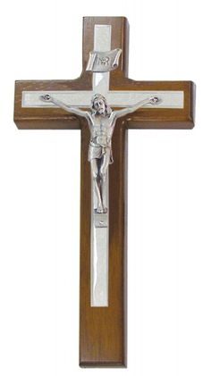 W Wooden Religious Catholic Crucifix Cross Wall Hanging 12 L x 8 Inch French Plaque Floral Carvings Living Room Home Decor Accent Church Chapel Altar Wall Art Decor Display Antiqued Rustic Finish