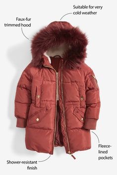 Le Chic Girls Puffer Coat with Ruffles Peach Sizes 3-12