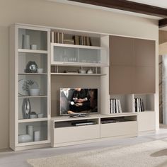 Soggiorno #moderno tutto sospeso in finitura #bianco laccato lucido ... Soggiorno moderno sospeso