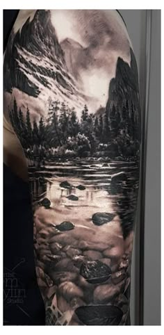 Mountain Sleeve Tattoo, Forest Tattoo Sleeve, Nature Tattoo Sleeve, Wolf Tattoo Sleeve, Forest Tattoos, Forearm Sleeve Tattoos, Full Sleeve Tattoos, Sleeve Tattoos For Women, Tattoo Sleeve Designs