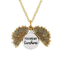 SOULSIS Keep Fucking Going Hidden Message Engraved Inspirational Pendant Gold Memorial Sunflower Locket Necklaces