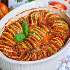 a casserole dish filled with creamy and smothered ratatoulie