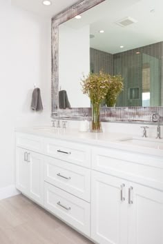 235 Best Ealing Bathrooms Images On Pinterest In 2018 Bathroom Custom Vanity With Crisp White Cabinets Quartz Countertop Distressed Wooden Mirror