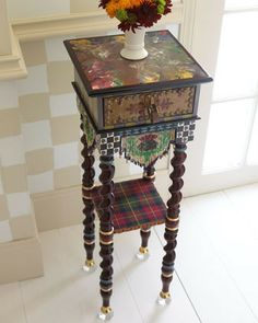 Slender Accent Table By MacKenzie Childs Resembles An Artists Palette Framed In Wooden Molding Made Of Poplar And Baltic Birch Wood Con Slender Accent Table By MacKenzie Childs Resembles An Artists Palette Framed In Wooden Molding Made Of Poplar And Baltic Birch Wood Con