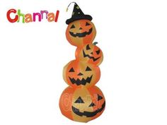 M/&H 5 Foot Two Pumpkins with Black Witch Hat Smile-Jack-O Yard Art Decoration