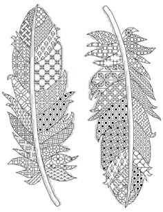 feathers pattern Blackwork 17 x 23 cm ( 14 count) 2 different colors www.borduurbloempje.be