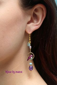 colorful peacock feathers,55 mm maxi,cabochon 12mm glass,earring,pearls,French touch,woman,bronze star long earrings