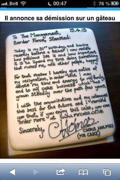 resignation letter cake