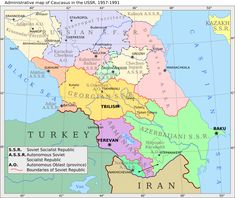 administrative map of caucasus in the ussr 1957 1991