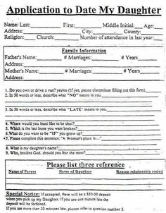 APPLICATION TO DATE MY DAUGHTER