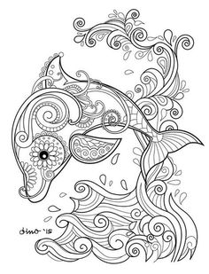 Dolphin Coloring Page Sheet Zentangle Doodles