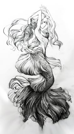 I'm so happy people draw mermaids more intricate than once before. Drawings Of Mermaids, Capricorn Mermaid Tattoo, Tattoo Drawings, Siren Tattoo