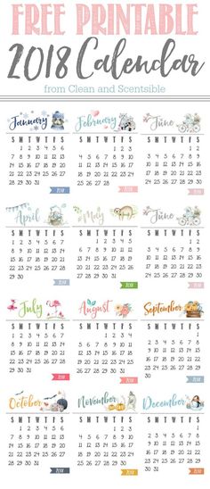 printable small calendar 2018