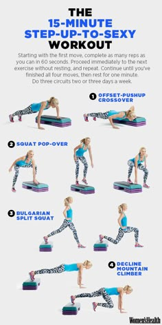 This 15-Minute Workout Lets You Torch Fat While Strength Training | Women's Health Magazine Full Body Workouts, At Home Workouts, Step Aerobics, Aerobic Step, Aerobics Workout, Step Workout, Workout Plan, Workout Circuit, Mini Workout