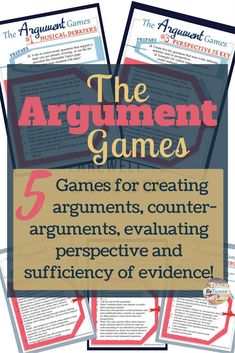 5 argument games for creating arguments, counter-arguments, evaluating evidence and reasoning. #teachingargument #argument #teachingdebate #debate skills #secondaryargument #argumentlessons #argumentgames Middle School Ela, Reading, Persuasive Writing, Middle School Writing, Argument Lessons, Argumentative Writing