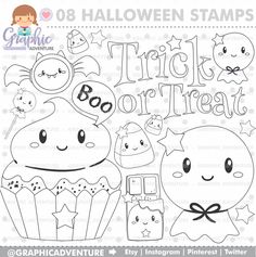 Halloween Stamps Ghost Digi Stamp Digital Coloring Page COMMERCIAL USE Digistamp Line Art
