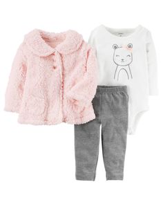 2 Piece Fuzzy Hoodie Jersey Legging Set Babies Babies Clothes