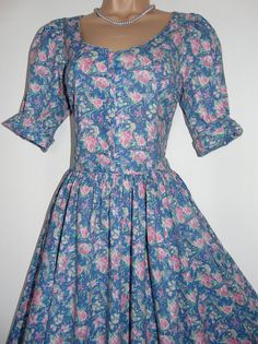 NEW WHITE STUFF SLATE BLUE PURPLE VINTAGE STYLE COTTON SUMMER TEA DRESS UK 8
