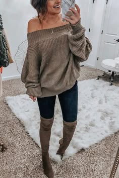 Women Gray Off Shoulder Multiway Dolman Relaxed Slouchy Waffle Knit Sweater Top
