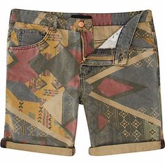 Generic Mens Comfy Straight Navajo Floral Print Elastic Waist Baggy Board Shorts