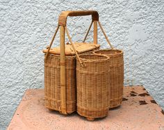 1815 Best Vintage Picnics Images On Pinterest In 2018 Breakfast Vintage Wicker Picnic Basket With Two Wine Bottle Holders Bottles