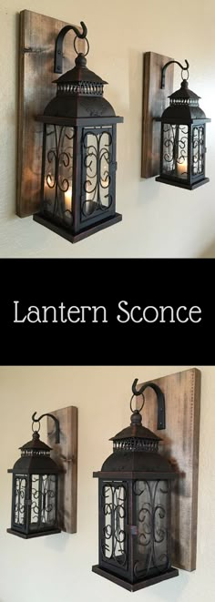 Lantern pair wall decor, wall sconces, bathroom decor, home and living, wrought iron hook, rustic wood boards, bedroom decor, rustic home décor, diy, country, living room, farmhouse, on a budget, modern, ideas, cabin, kitchen, vintage, bedroom, bathroom Lanterns, Lantern Wall, Wrought Iron Hooks, Sconces Bathroom, Rustic Home Decor