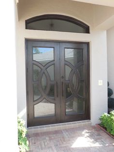 Dark stain front doors. Custom double front doors with circle ... Dark stain front doors. Custom double front doors with circle ...
