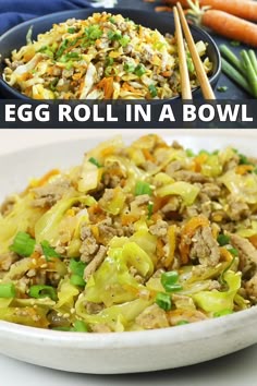 This Easy Egg Roll in a Bowl recipe is loaded with Asian flavor, ground turkey, ground chicken, or ground beef, and shredded cabbage. It is a low-carb, keto, Paleo, Whole30, and gluten-free dinner meal idea. You can meal prep and plan it or whip it up as a 30-minute meal on a busy weeknight! #keto #lowcarb #dinner #recipe This Easy Egg Roll in a Bowl recipe is loaded with Asian flavor, ground turkey, ground chicken, or ground beef, and shredded cabbage. It is a low-carb, keto, Paleo, Whole30, and gluten-free dinner meal idea. You can meal prep and plan it or whip it up as a 30-minute meal on a busy weeknight! #keto #lowcarb #dinner #recipe