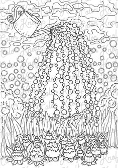 Watering The Flowers Coloring Page Printable Digital Download