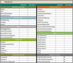 sample budget sheets