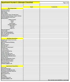 apartment hunting checklist