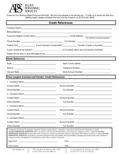 blank business credit application form