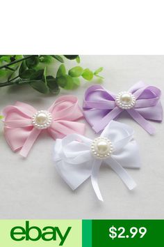 Set of 2 ~ Easy Squeeze Snap Closures White Doiley Lace /& Ribbon Hair Bows