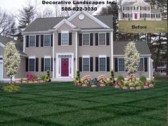 Colonial Home, front yard landscape design, Lakeville, MA | Front of ... Colonial Home, front yard landscape design, Lakeville, MA | Front of ...